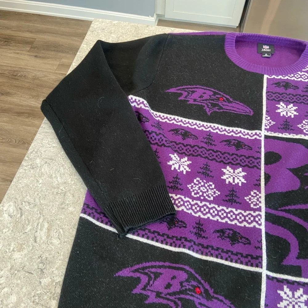 Baltimore Ravens NFL Purple and Black Crewneck Ugly Christmas Sweater-XL - Picture 5 of 7